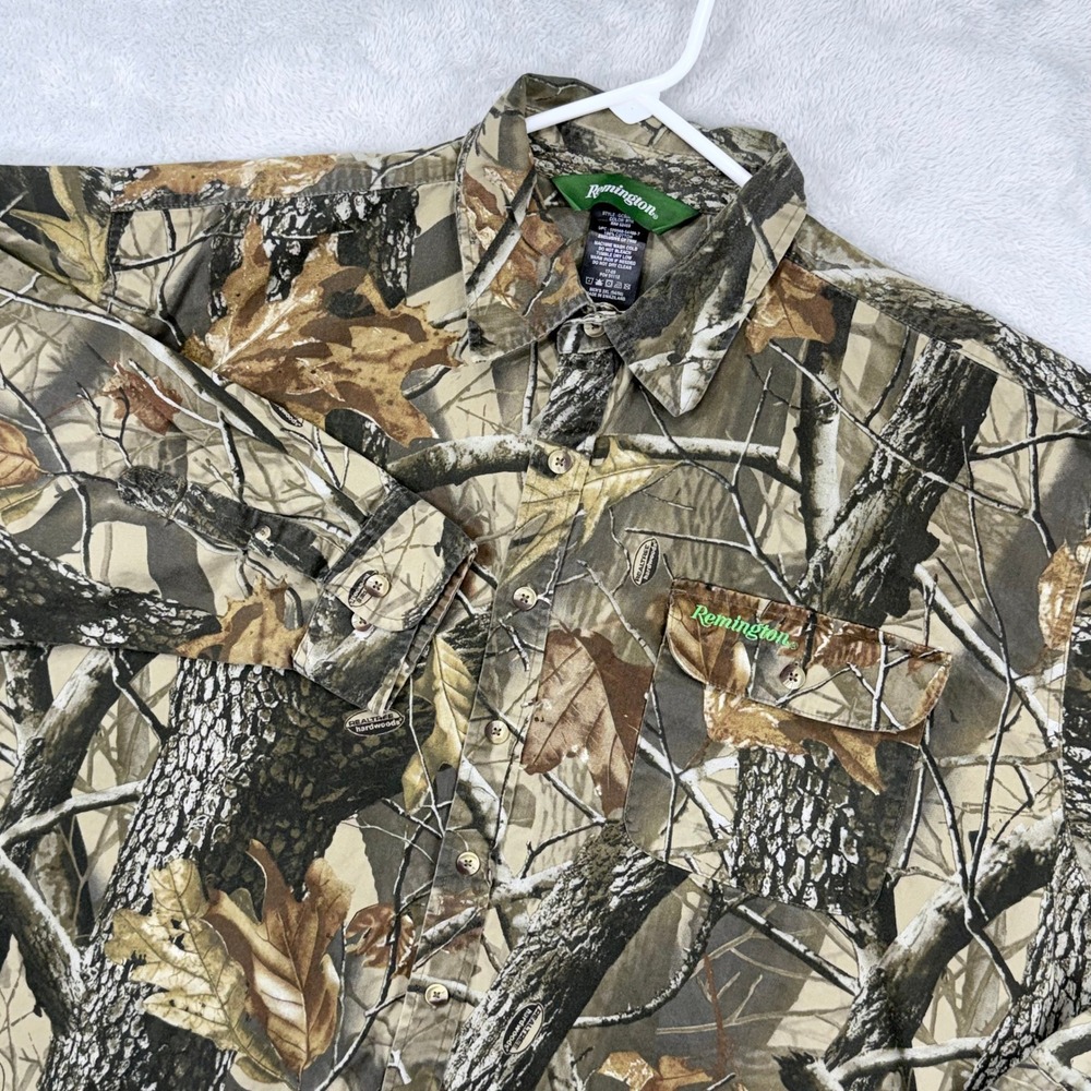 Remington Camo Shirt Men 3XL Realtree Hardwoods Long Sleeve Button Front Hunting